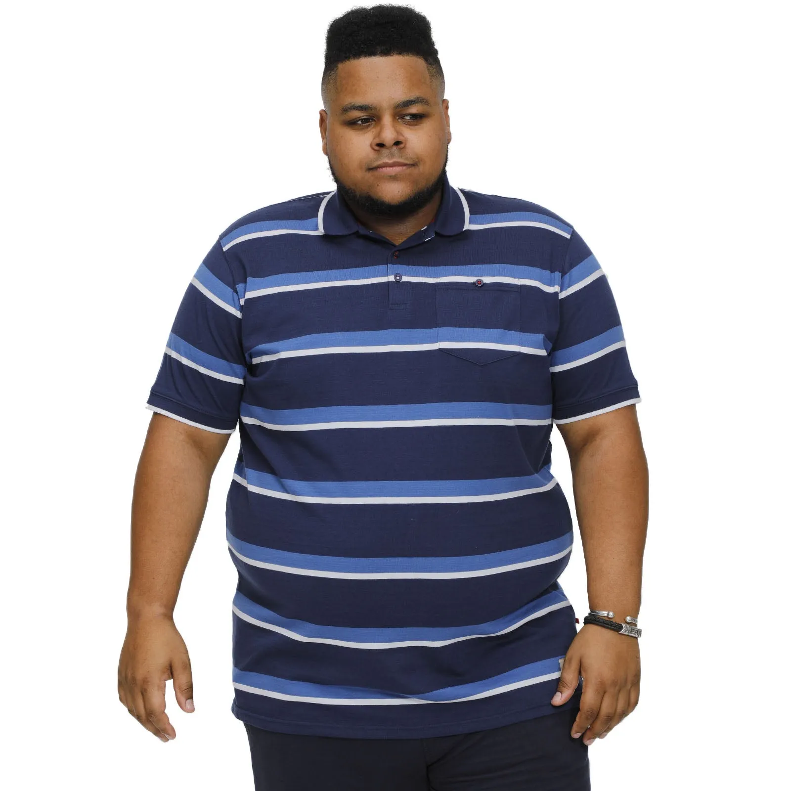 DoubleLayered Fabric D555 Mens Hobson Big Tall Kingsize Full Stripe Jersey Polo Shirt - Navy Stripe