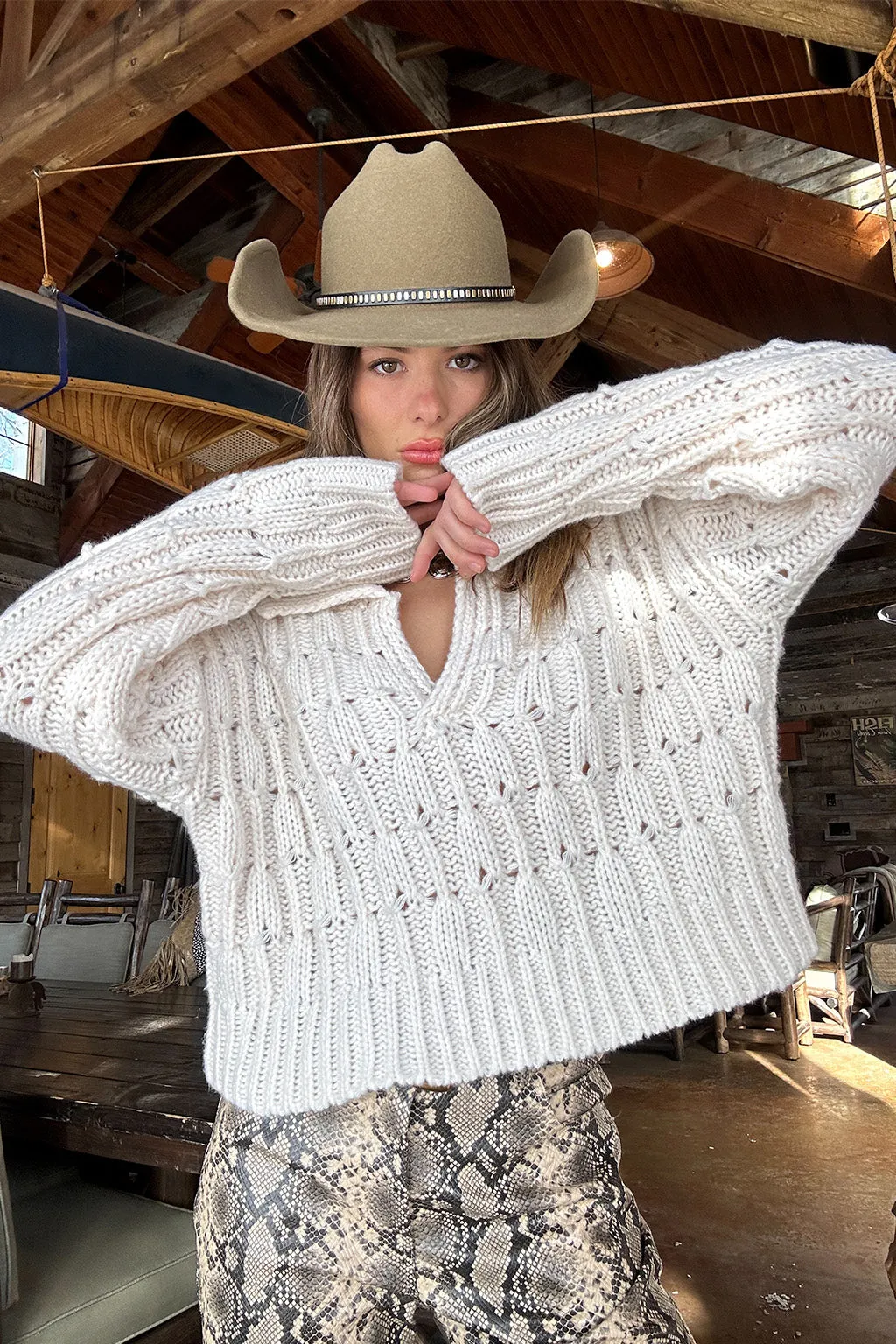 Riverstone Cream Cableknit Sweater polka dot style
