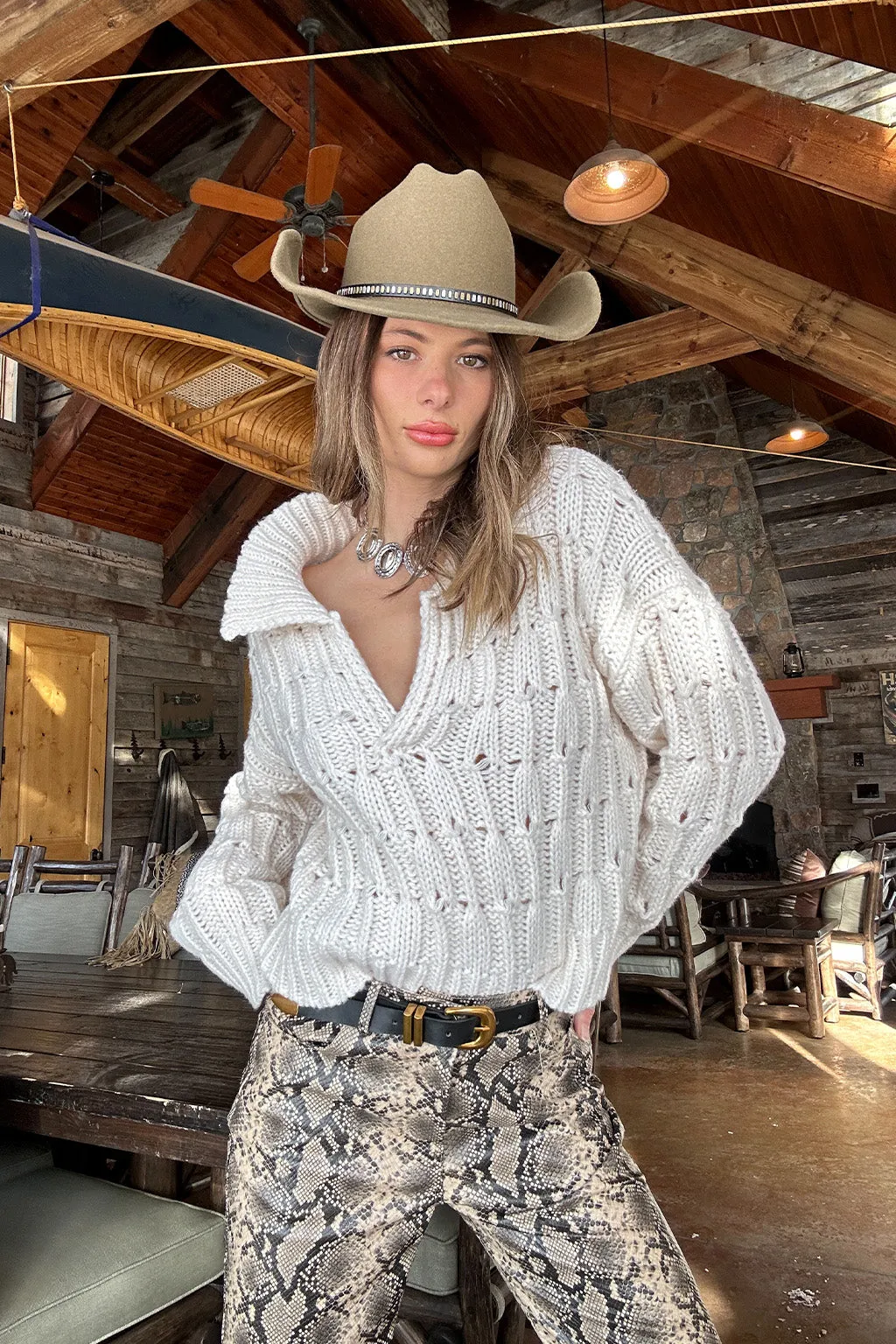 Neutral Autumn - wear Riverstone Cream Cableknit Sweater