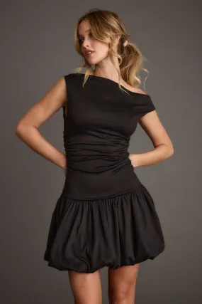 Bridget Black Off the Shoulder Bubble Hem Mini Dress Classic Wardrobe Piece
