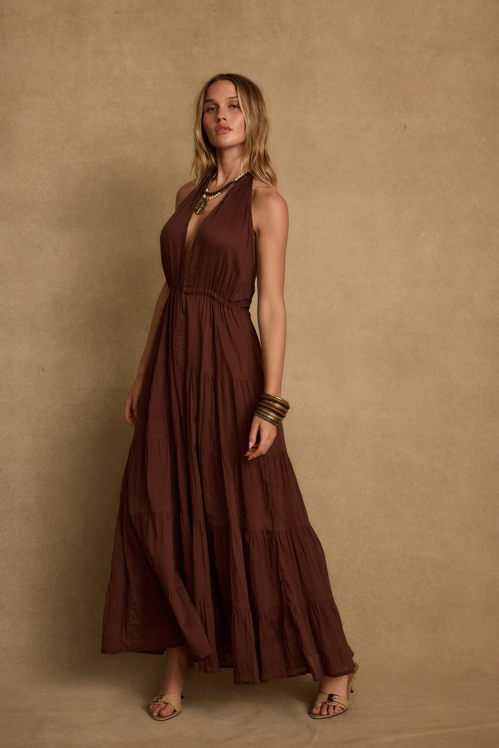 Esperanza Espresso Halter Linen Maxi Dress Smooth Vibes