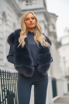 Charcoal Premium Faux Fur Gilet Reflective Safety Details