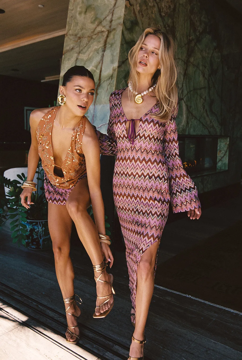 Light Movement Bold Touch Palermo Pink Crochet Plunge Maxi Dress
