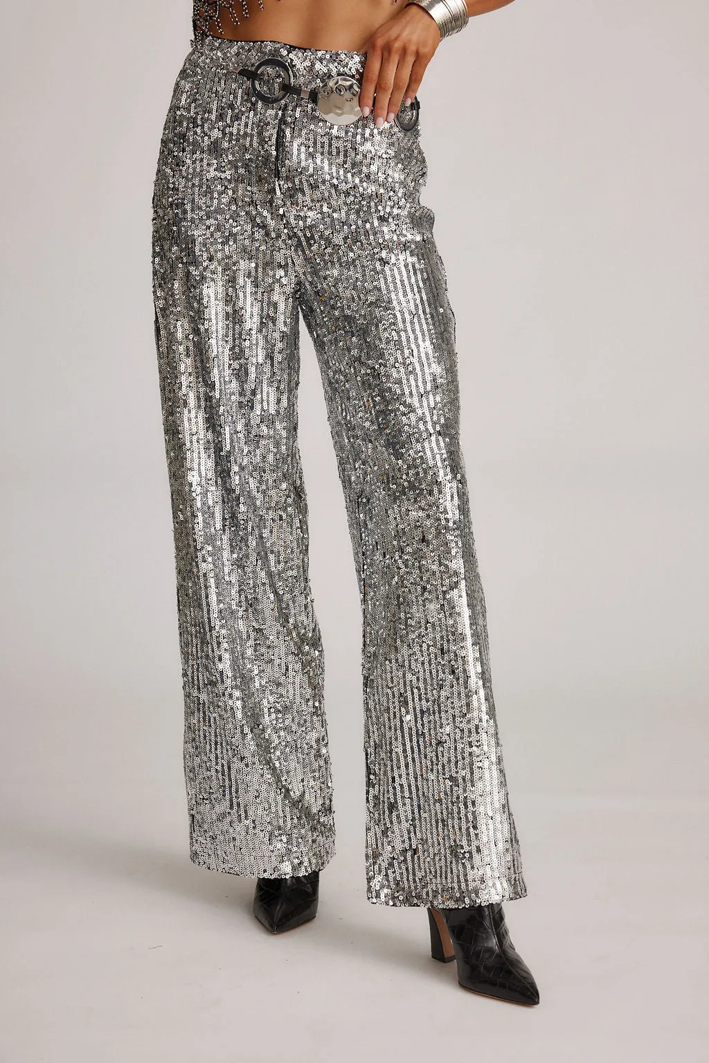 luxe feel California Dreaming Silver Sequin Trousers