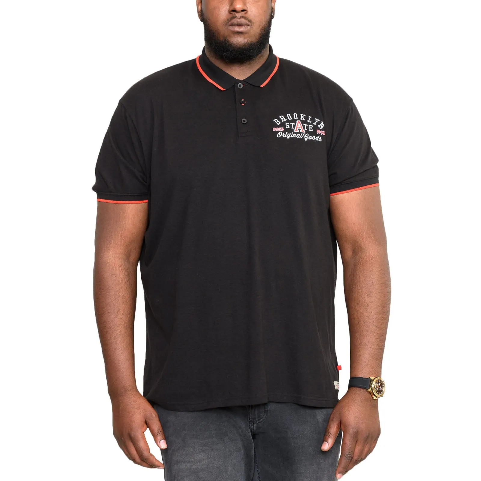 Simple Fit Bound Edge Detailing Duke D555 Mens Canning Big & Tall Brooklyn State Polo Shirt - Black