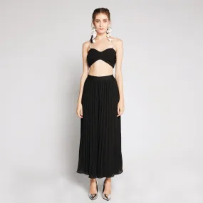 Premium Denim Formal City Walk Party Look Chiffon Pleated Pants