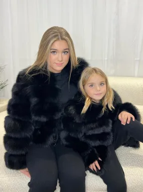 ThermalInsulation Childrens Black Luxury Fur Coat