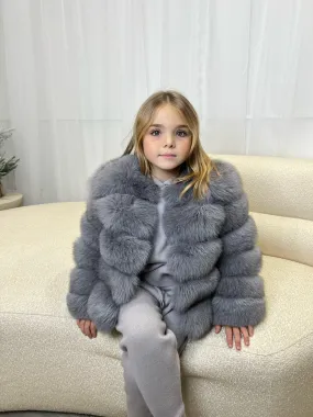 Flexible Articulated Elbows Stretch Material Childrens Dark Grey Luxury Fur Coat