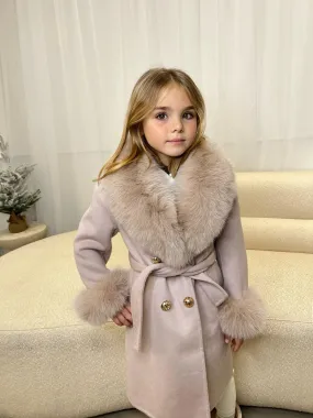 Childrens Latte Luxury Fur Cashmere Coat On The Go Compression Fit Technology