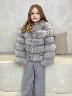Childrens Light Grey Luxury Fur Coat Heat Reflective Layer Noise Reducing Fabric