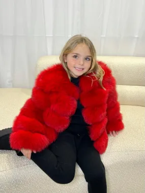 Childrens Red Luxury Fur Coat SnapFastenings