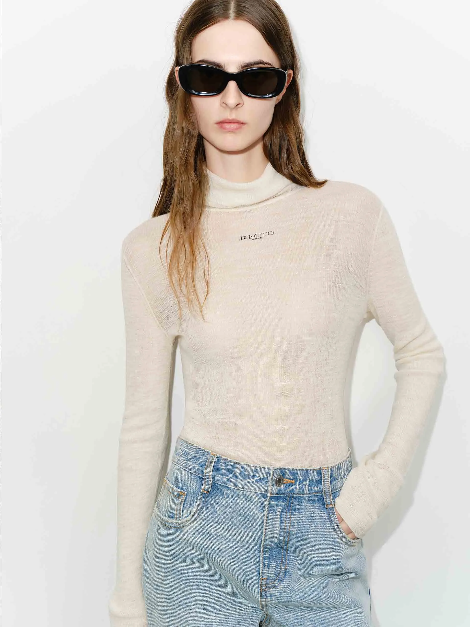 Comfy Stretch Flex Knit Ribbing Alpaca Turtleneck Kint Top