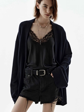 Waist Tie Loose Cardigan Ventilated Panels