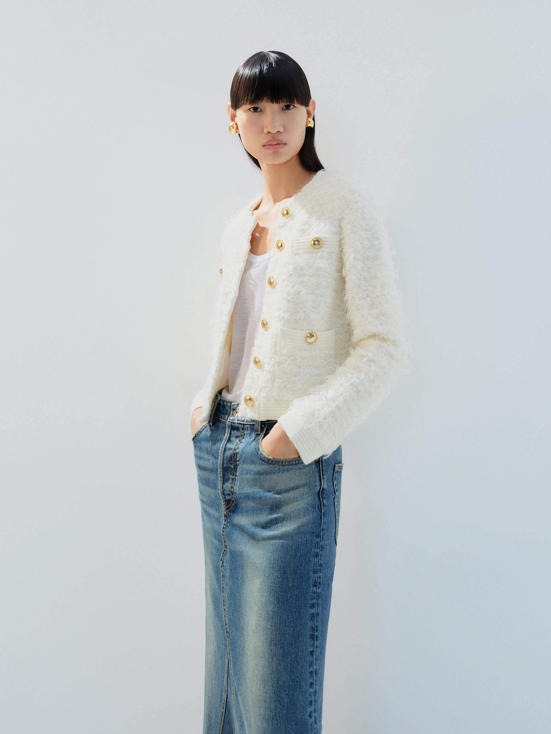 Metal Button Cropped Cardigan Fall Fashion