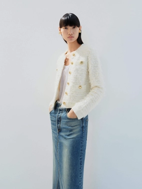 Metal Button Cropped Cardigan Fall Fashion