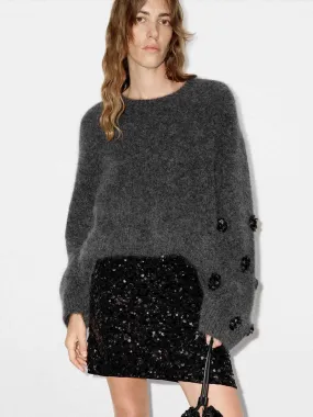 Layered Knitwear Sequin Detail Fluffy Sweater