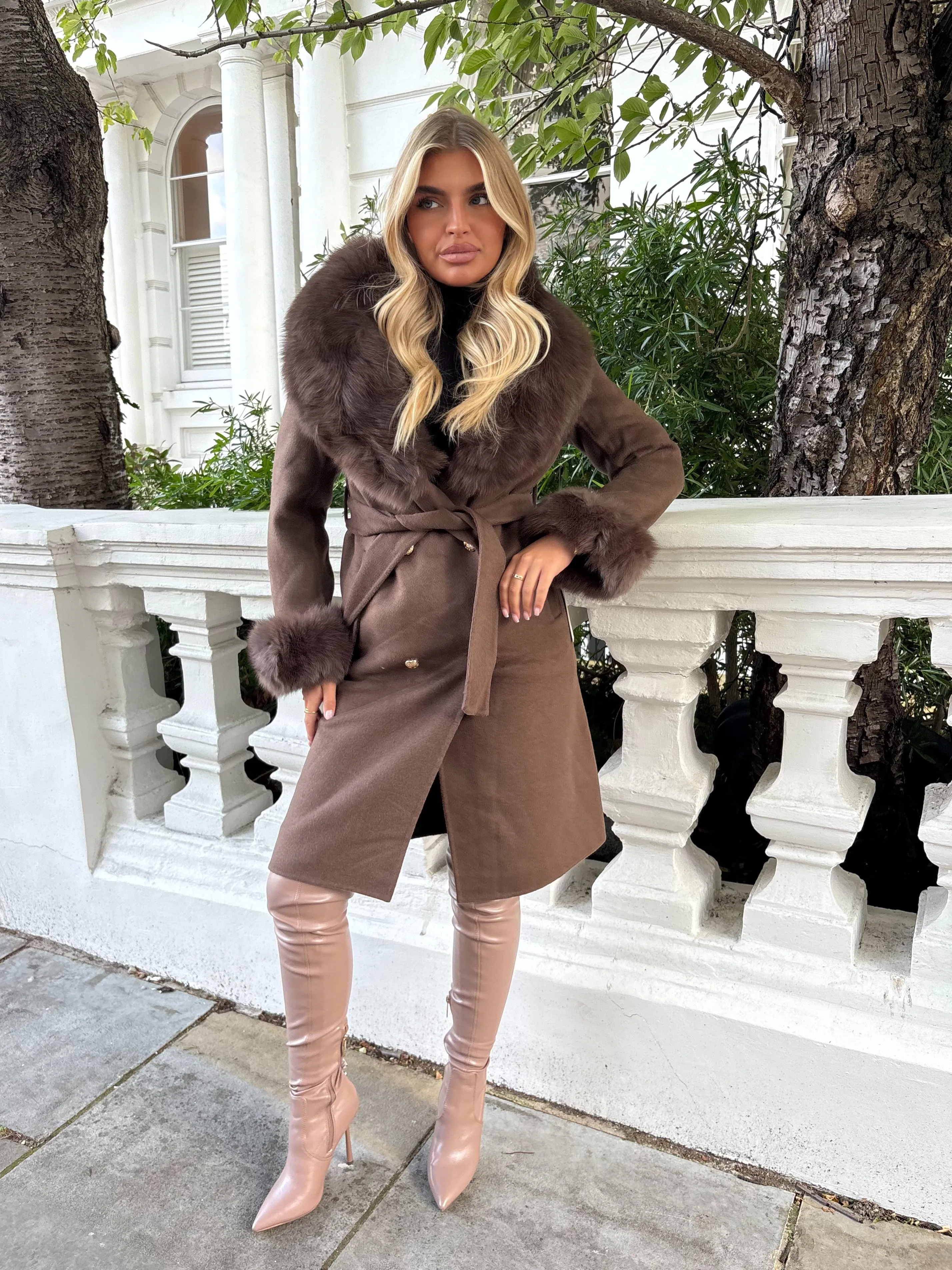ZipperClosure NoiseFreeMaterial Chocolate Luxury Fur Cashmere Coat