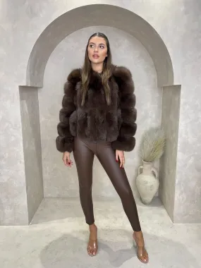 Stylish Layer Chocolate Luxury Fur Vertical Pelt Coat