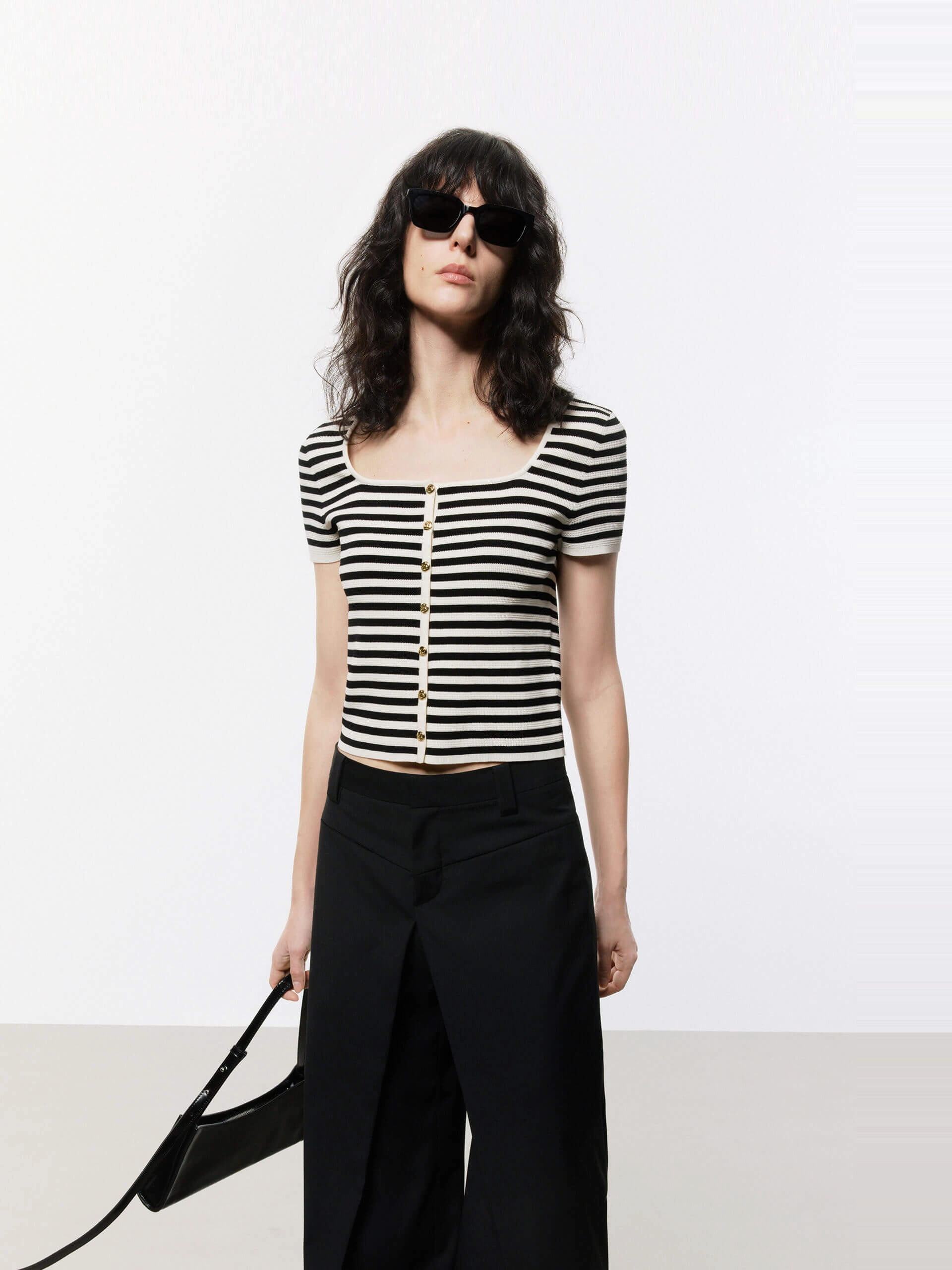 Autumn Fashion Easy Draping Square Collar Striped Top
