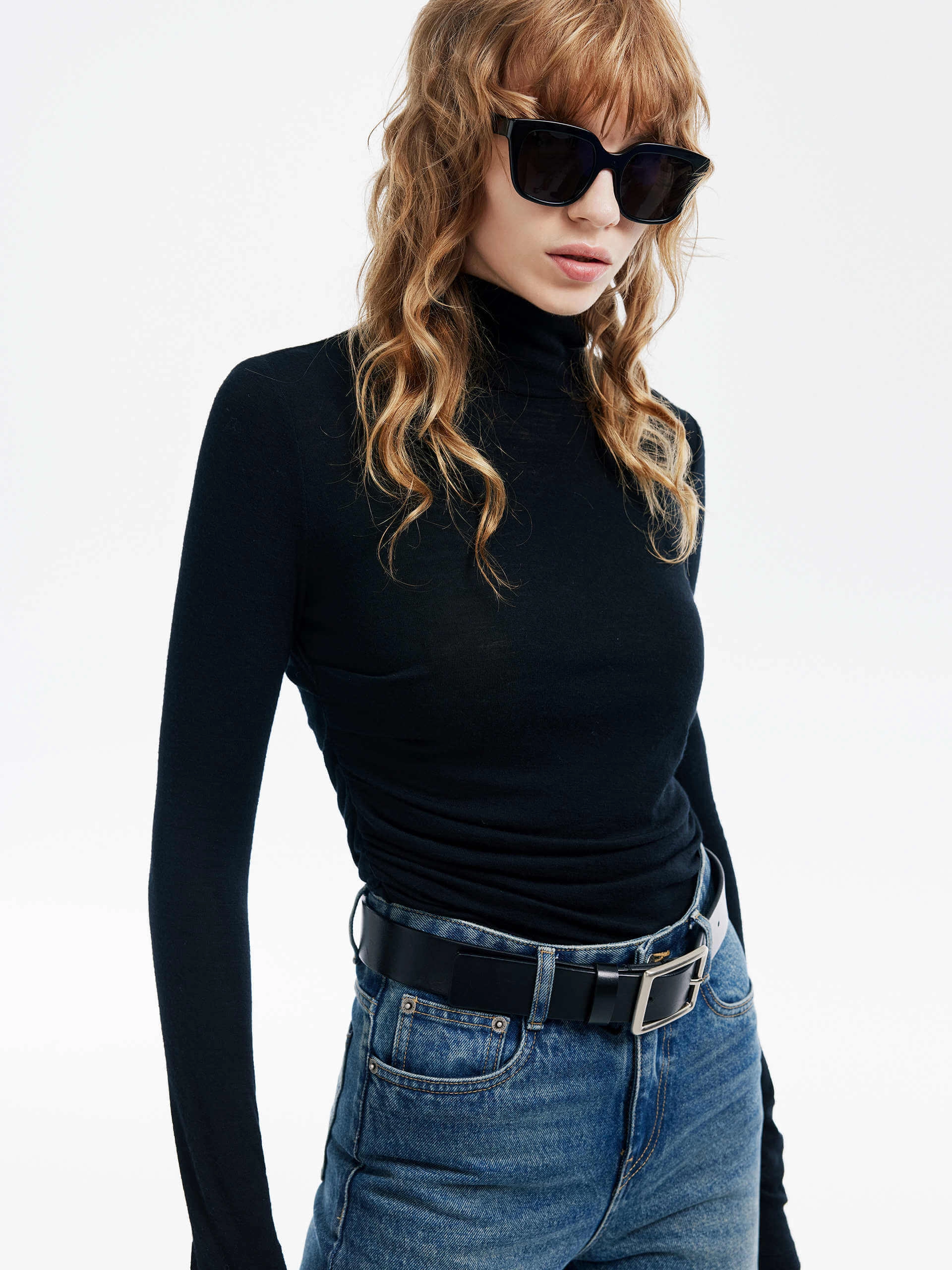 Turtleneck Pleated Detail Top Home Style
