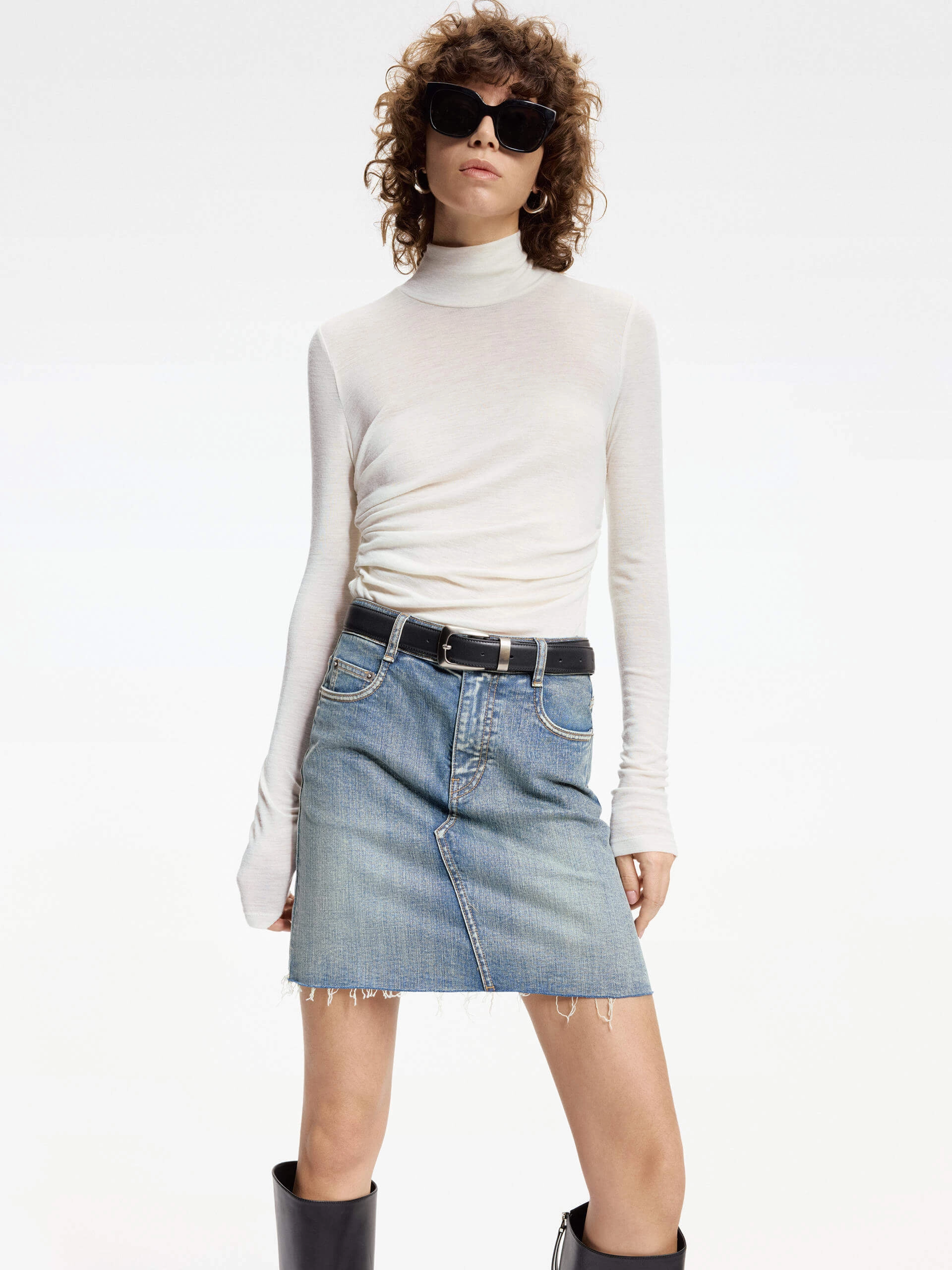Turtleneck Pleated Detail Top Seasonal Layer Breathable Texture