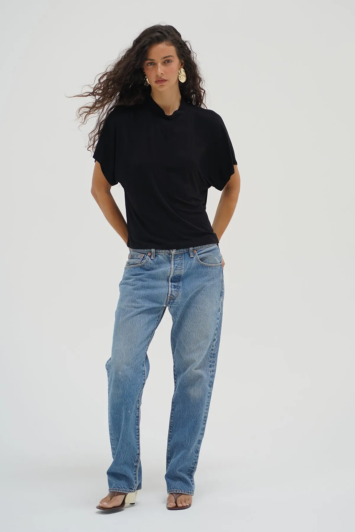 Charlee Mock Neck Tee - Black Fresh Look