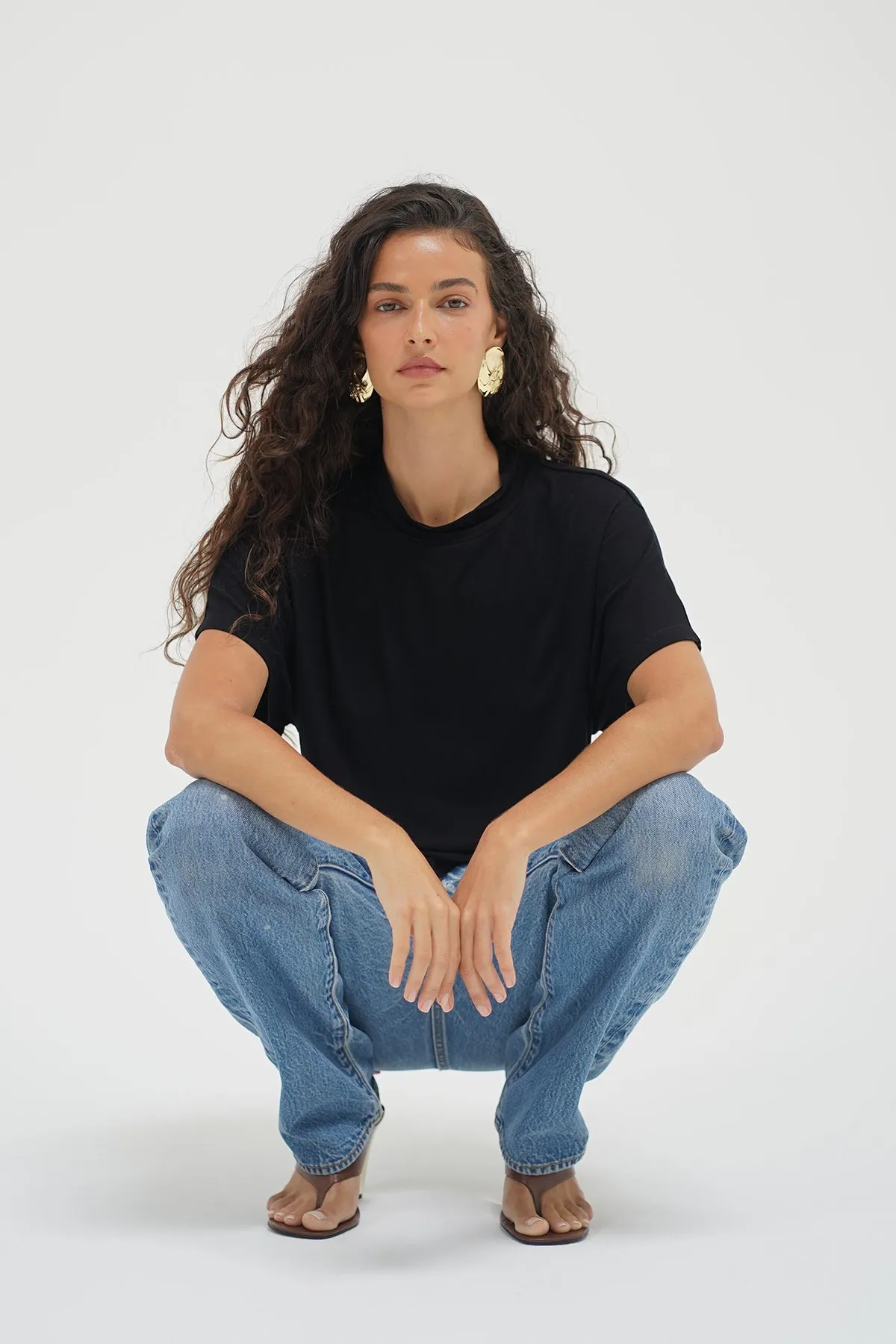 Elderly clothing Charlee Mock Neck Tee - Black