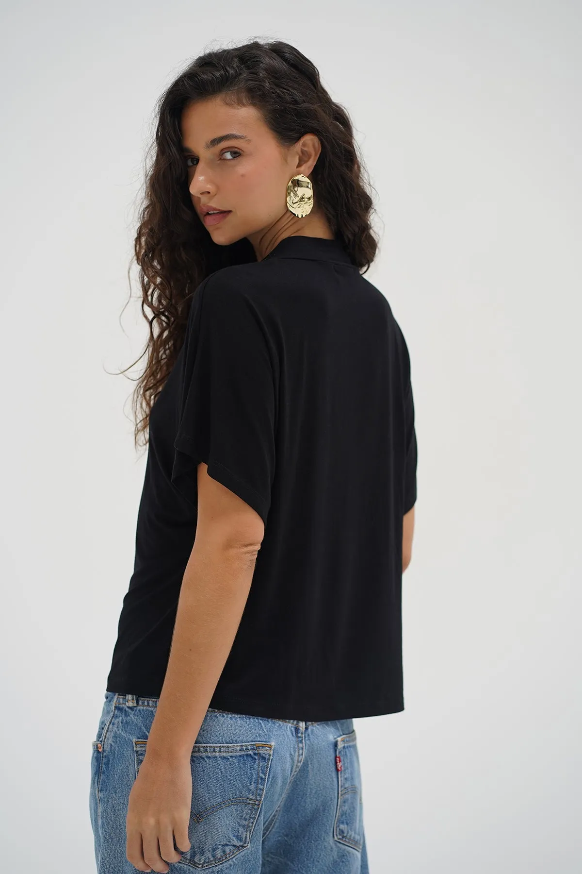 Fashion Outfit Modern Smart Charlee Mock Neck Tee - Black