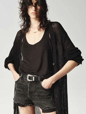 Quick Layer Distressed Detail Knit Cardigan