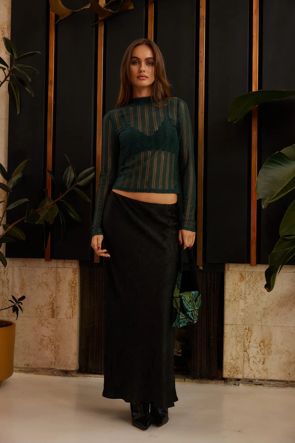 street Claire Emerald Mesh Long Sleeve Top