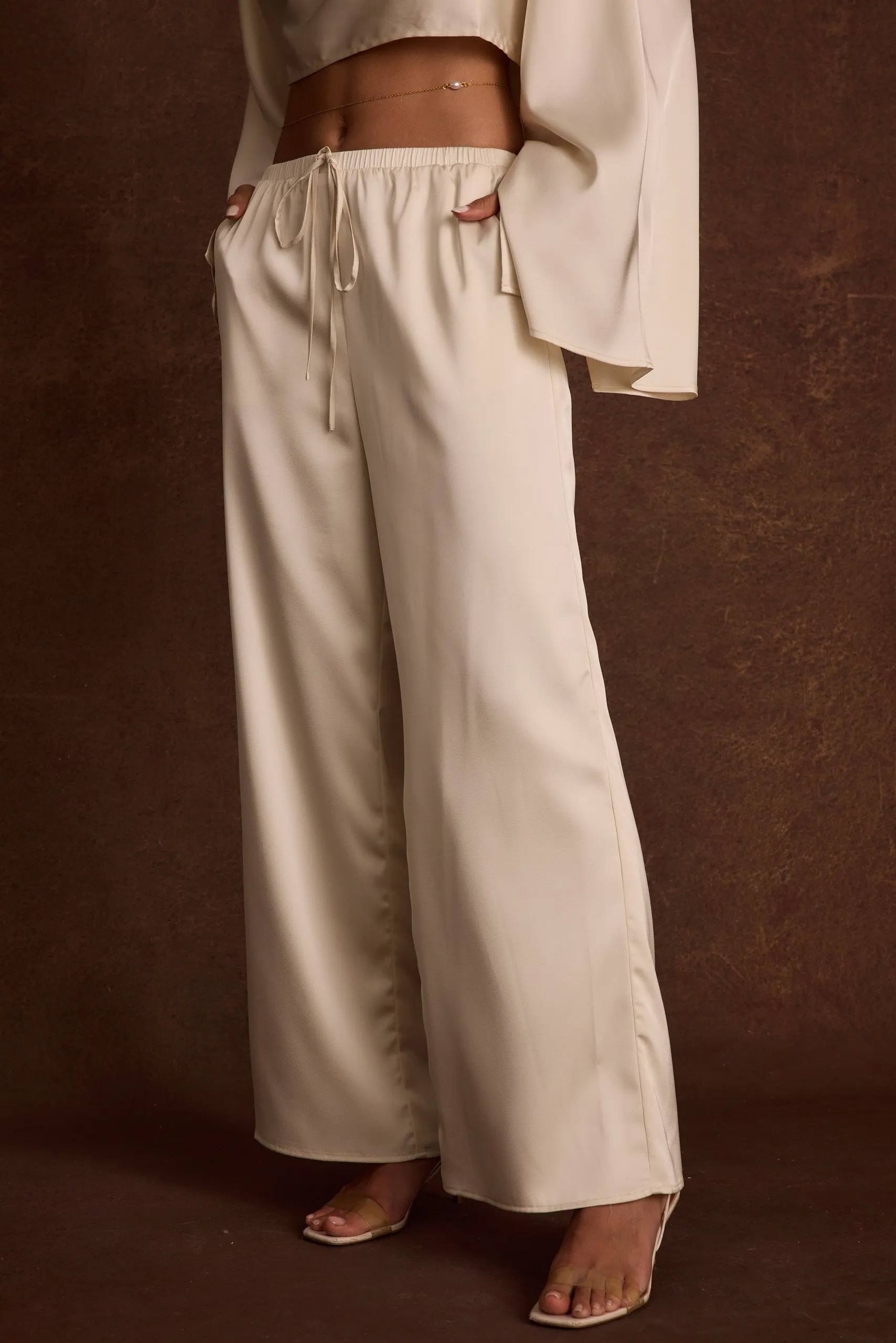 No Wrinkle Clear Breeze Cream Satin Pants