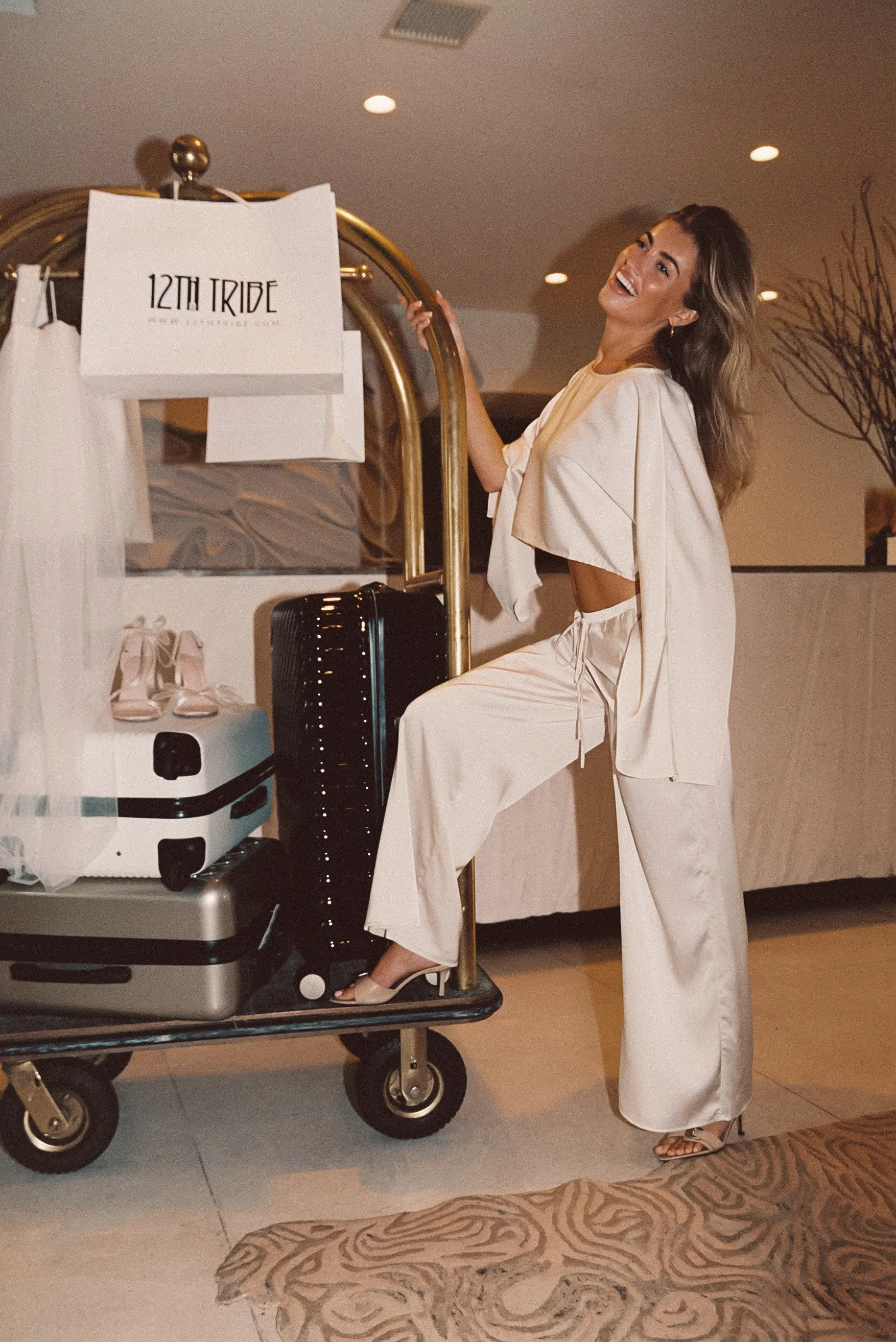 Clear Breeze Cream Satin Pants Stretchable Waist