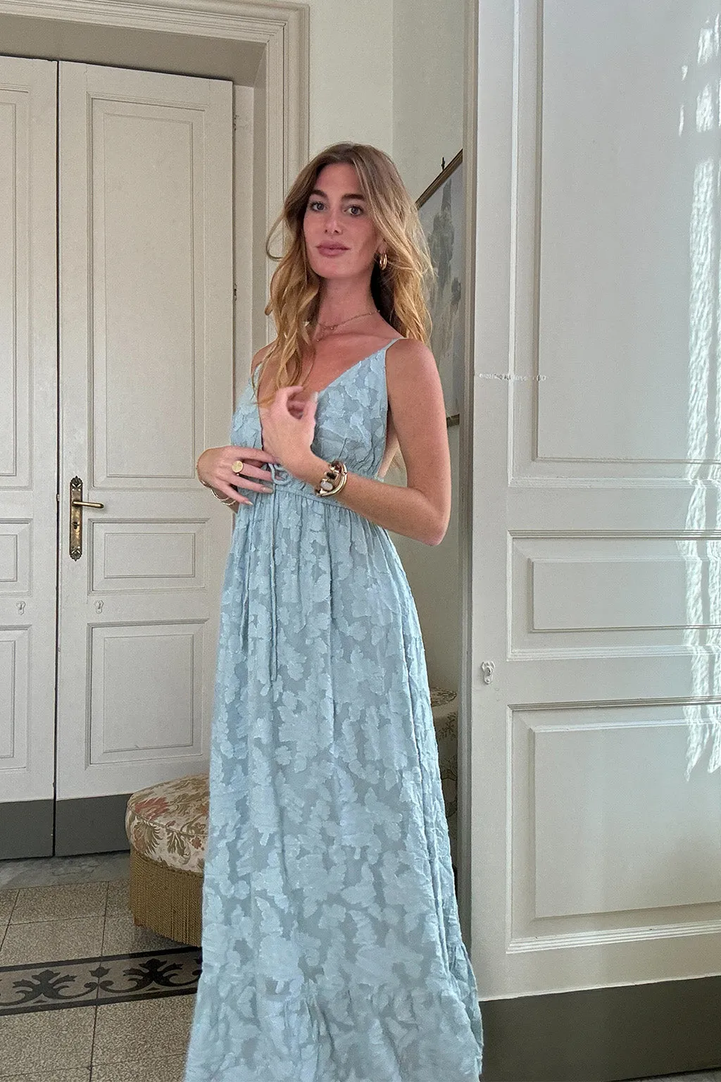 Clemente Blue Textured Maxi Dress Texture Style Smart Fabric