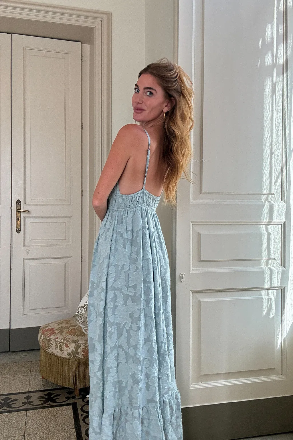 Luxe Comfort Clemente Blue Textured Maxi Dress