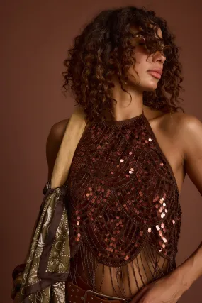 Modular Pocket Layout Cleo Espresso Beaded Halter Top