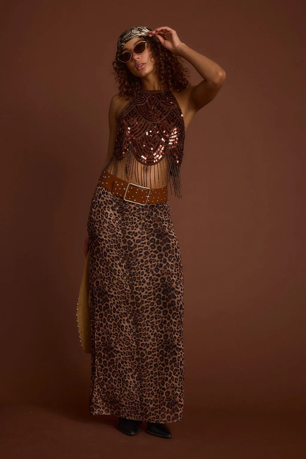 Cleo Espresso Beaded Halter Top Sun Protective Fabric AllDayComfortFit