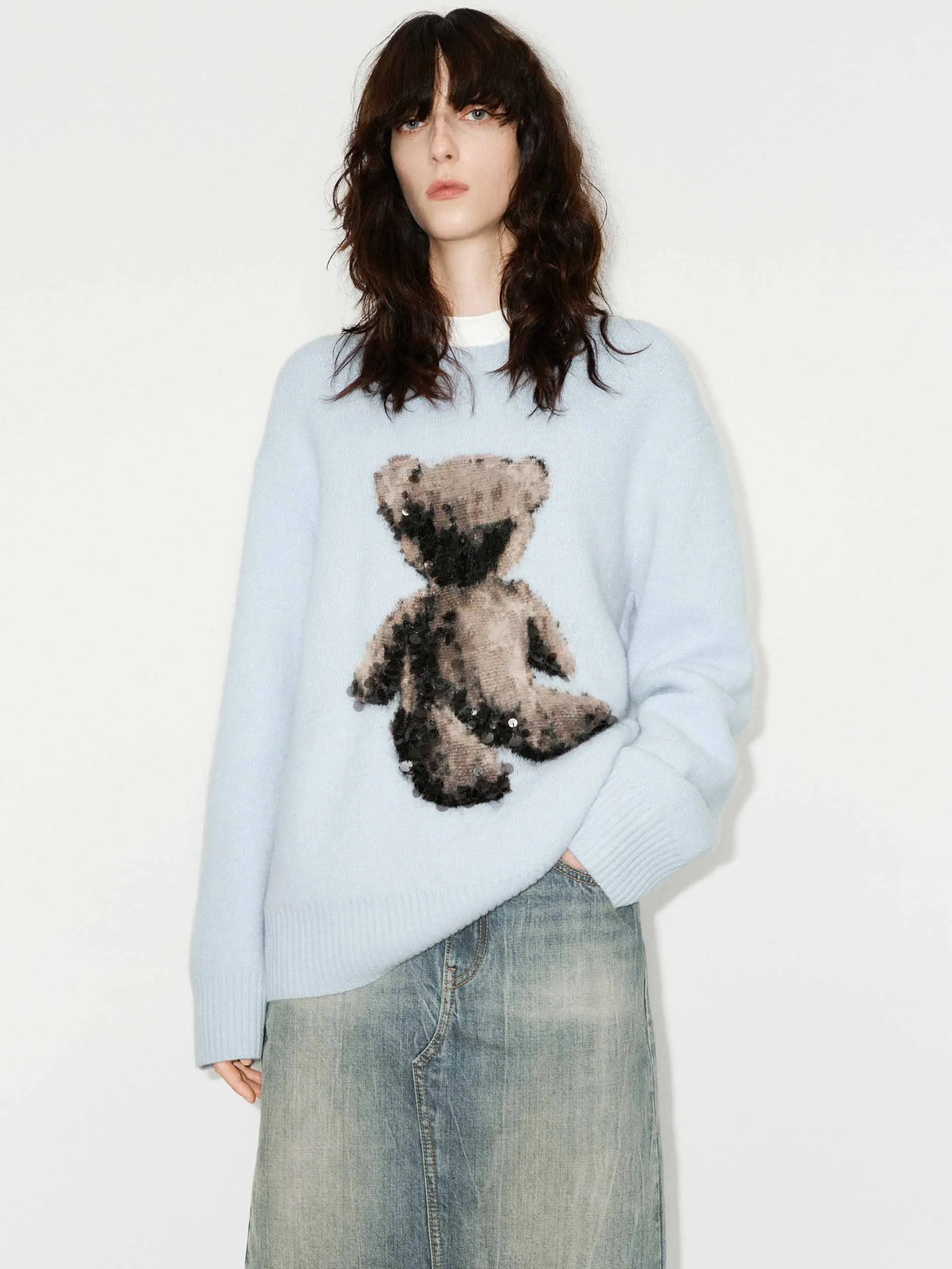 Casual Comfort Fit Wool Blend Teddy Sweater
