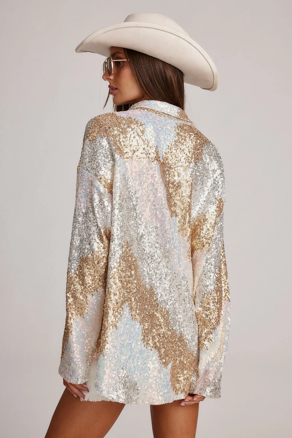 Genevieve Ivory Multi Sequin Button Up gothic Ultra Soft Collar Lining