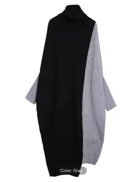 Two-Tone Sweater Dress Fashionable Design