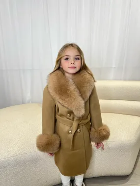 Ventilation Vents Childrens Camel Luxury Fur Cashmere Coat