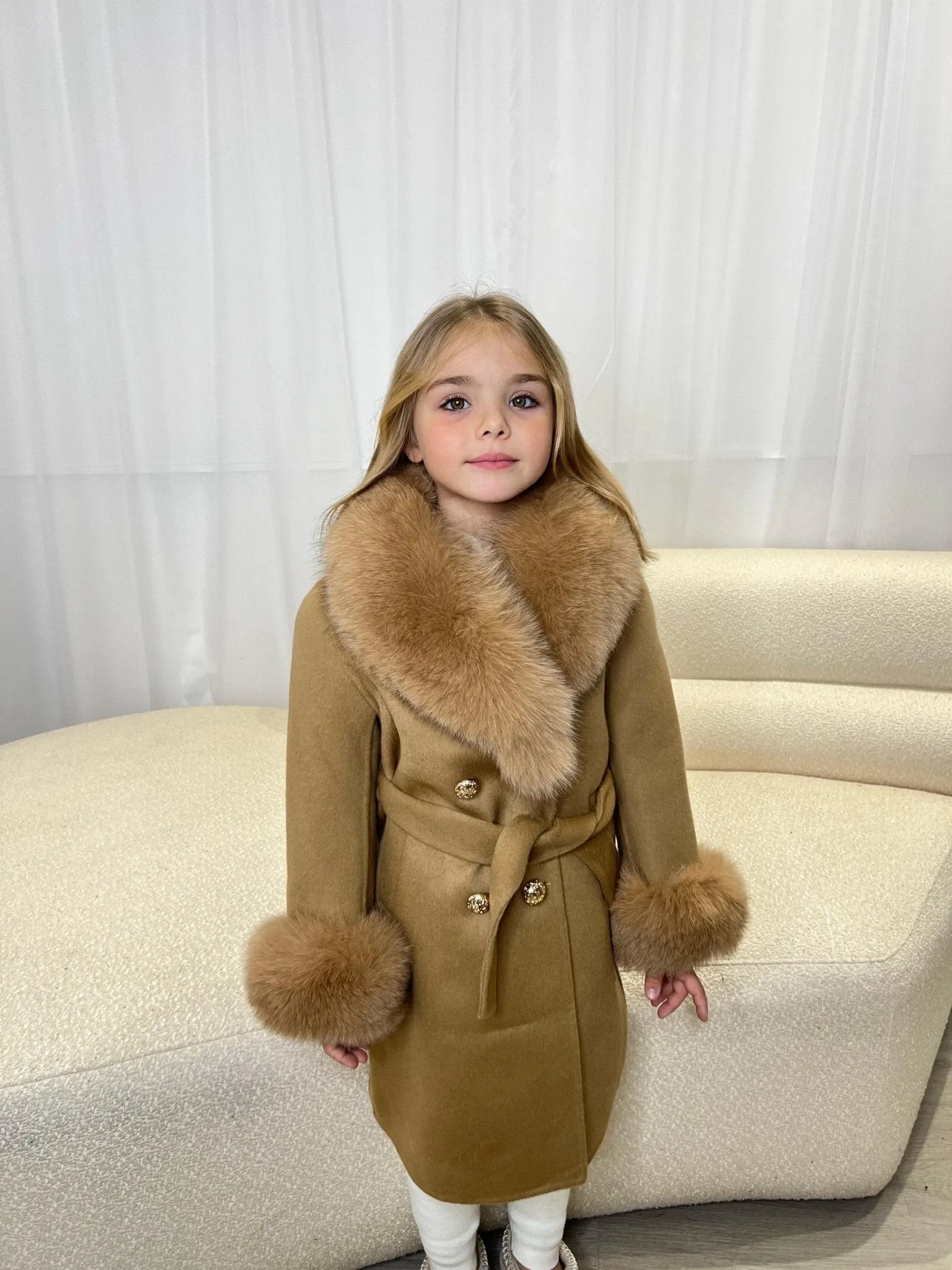 Ventilation Vents Childrens Camel Luxury Fur Cashmere Coat