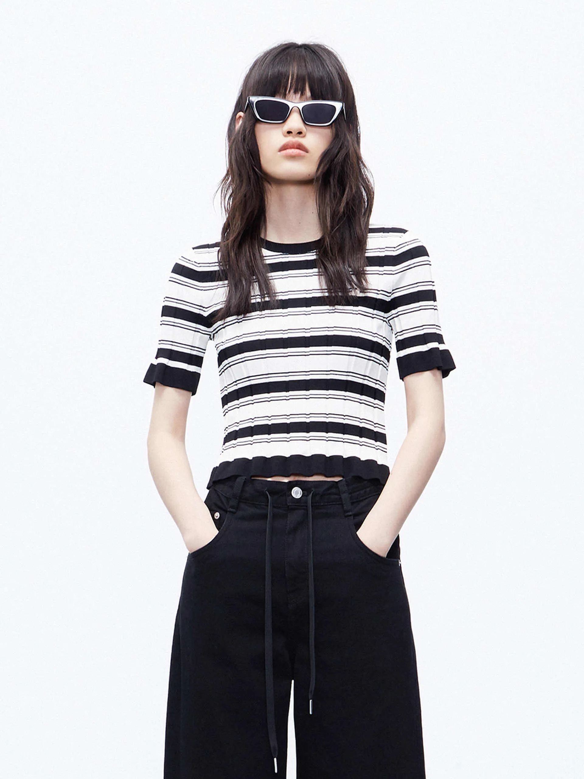 Chill Comfort Design Textured Stripe Knit Top