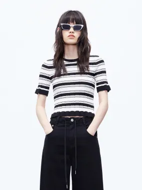 Textured Stripe Knit Top Easy Care Fabric