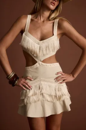 Haven Ivory Fringe Cutout Mini Dress Smooth Fit