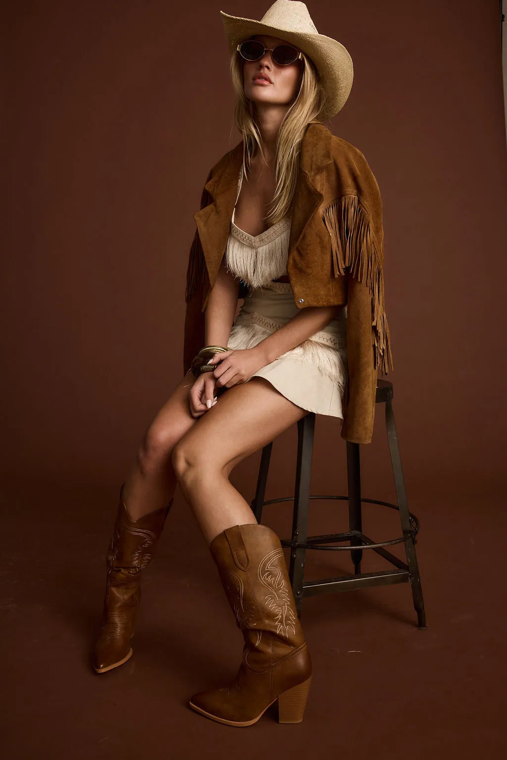 Minimalist Design Haven Ivory Fringe Cutout Mini Dress