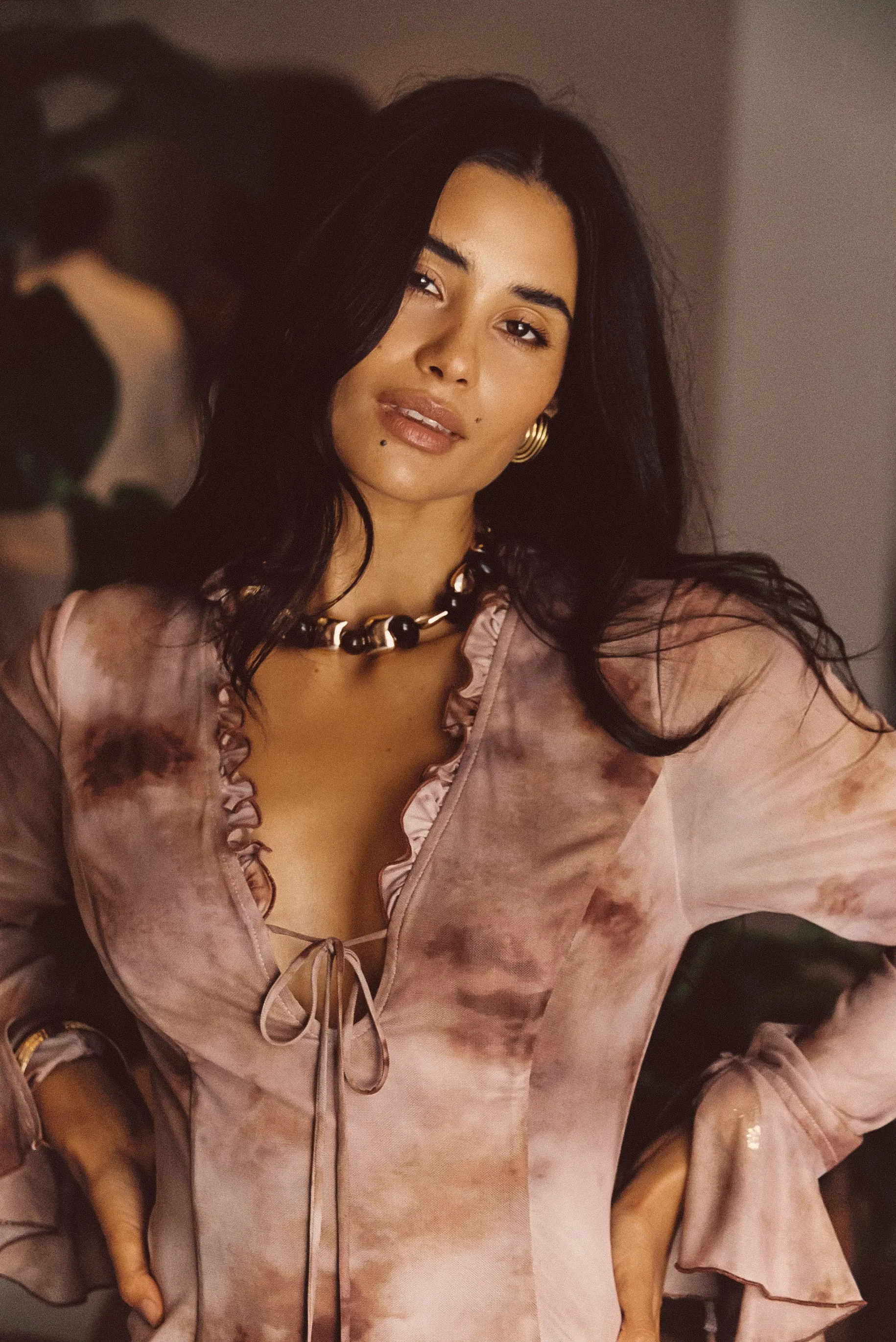 Edgy vibes Odette Mocha Mesh Maxi Dress