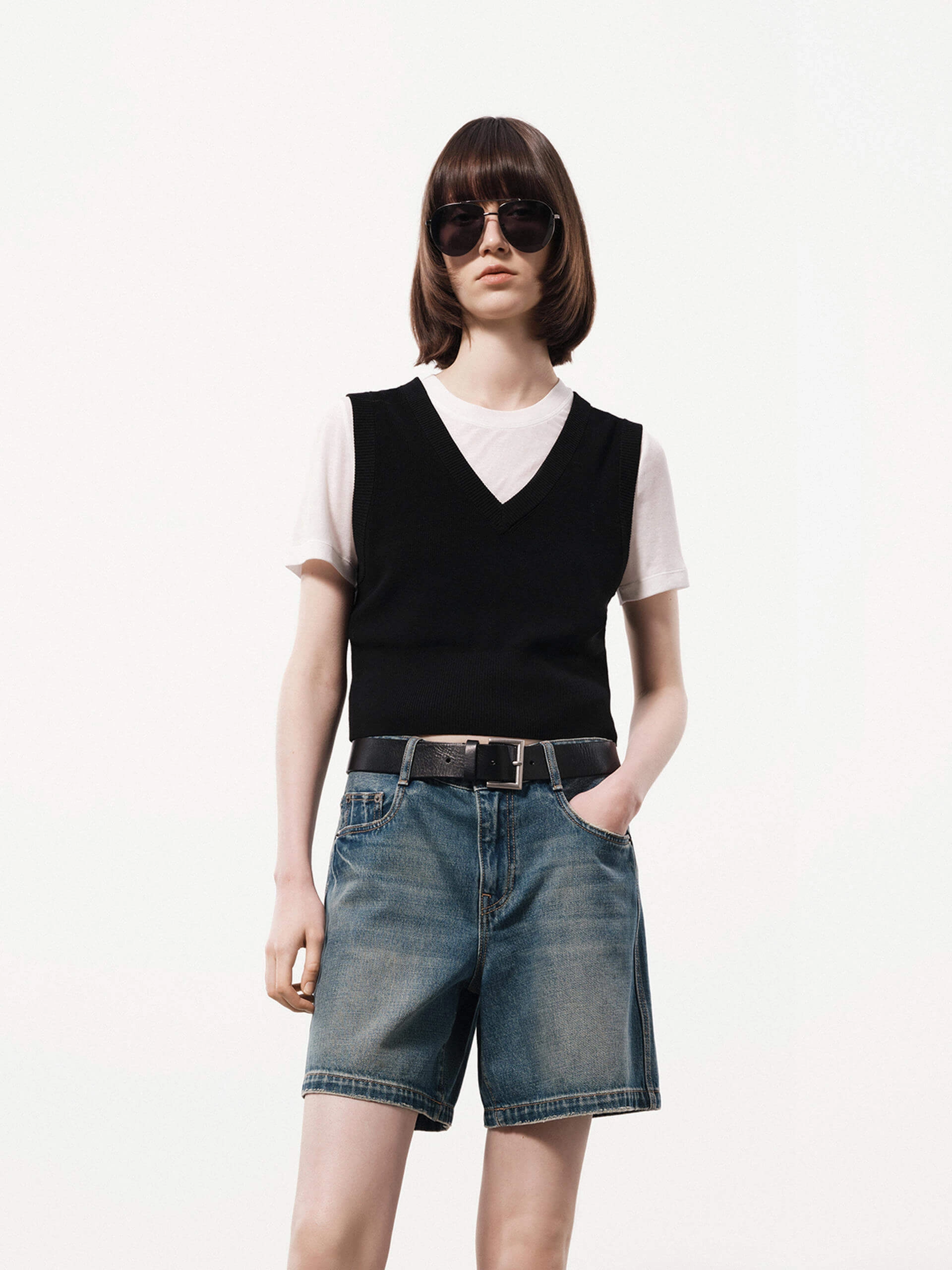 Work Friendly Contrast Detail Knitted Top