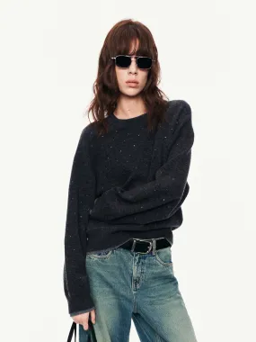Rhinestone Wool Blend Sweater Breathable Stretch Design Perfectly Warm