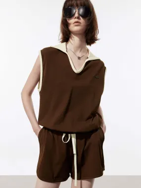 Contrast Collar Sleeveless Top Stylish Knit Layer Comfortable Design