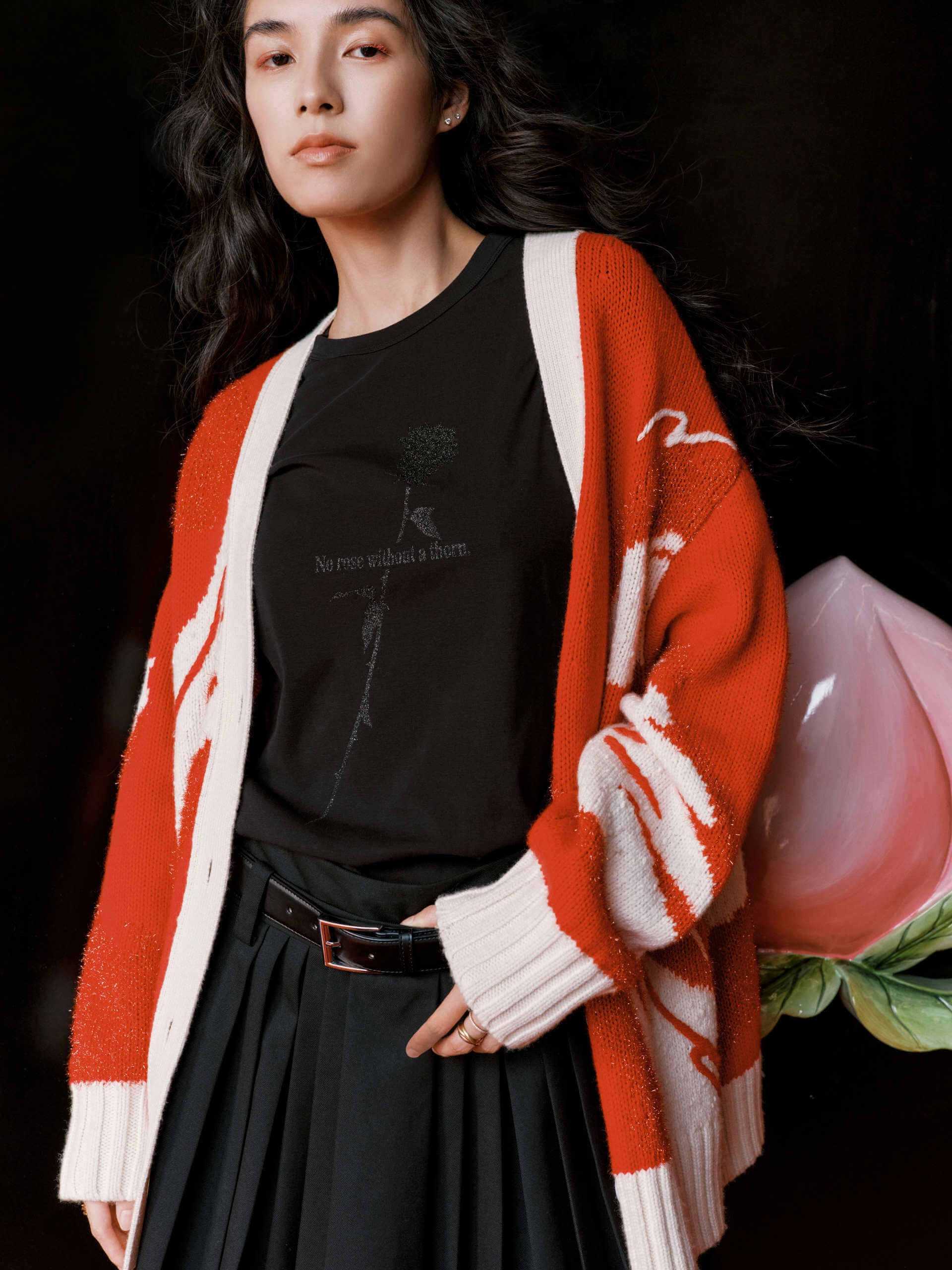 EcoConscious Production Contrast Detail Knitted Cardigan